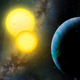 Interpretación artística del sistema binario Kepler-35. Imagen: Lynette Cook / extrasolar.spaceart.org